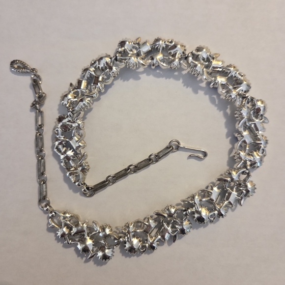 vtg Lisner blue green prong set rhinestone necklace mid century blingy signed - Picture 8 of 16